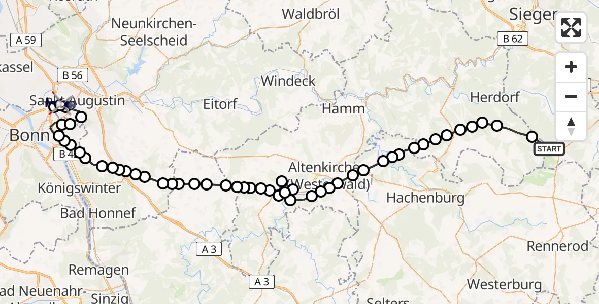 Flugroute Polizeihubschrauber Burbach - Bonn-Hangelar Flugplatz, 24 März 2026, 14:01