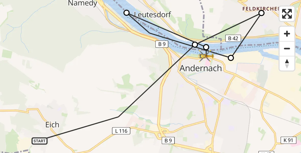 Flugroute Rettungshubschrauber Eich - Sankt-Nikolaus Diocesan Hospital, 24 März 2026, 14:06