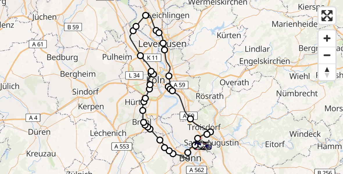 Flugroute Polizeihubschrauber Sankt Augustin - Sankt Augustin, 24 März 2026, 14:07