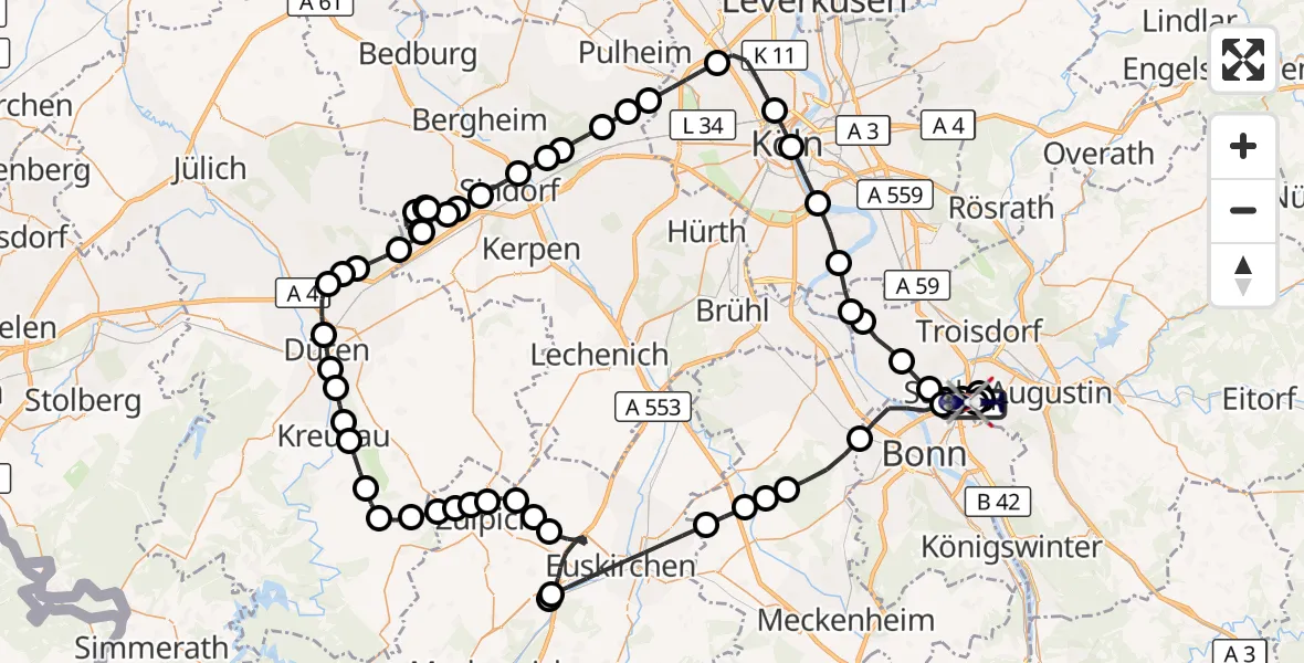 Flugroute Polizeihubschrauber Sankt Augustin - Sankt Augustin, 24 März 2026, 14:09