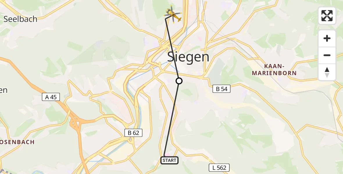 Flugroute Rettungshubschrauber Evangelisches Jung-Stilling Hospital - Siegen, 24 März 2026, 14:16