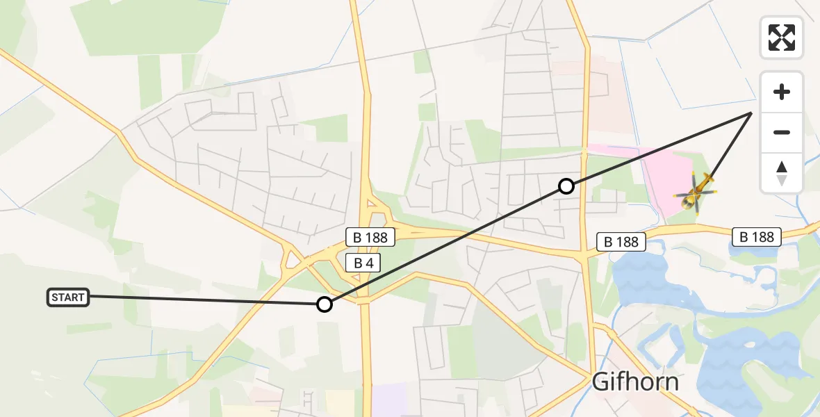 Flugroute Rettungshubschrauber Gifhorn Bundespolizei Hubschrauberlandeplatz - Gamsen, 24 März 2026, 14:19