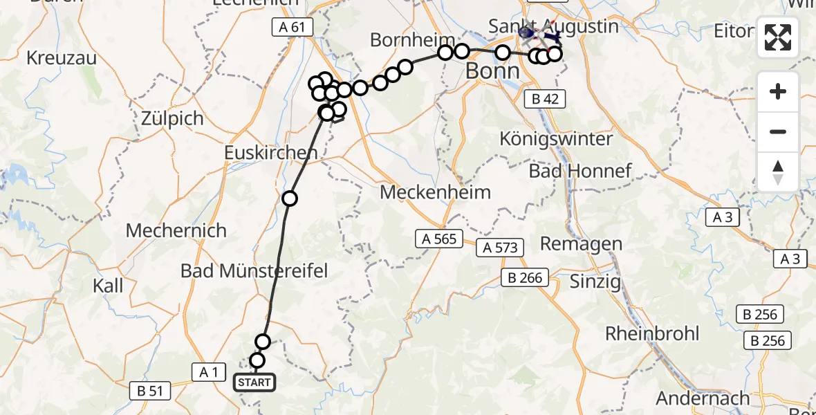 Flugroute Polizeihubschrauber Ohlenhard - Sankt Augustin, 24 März 2026, 14:19