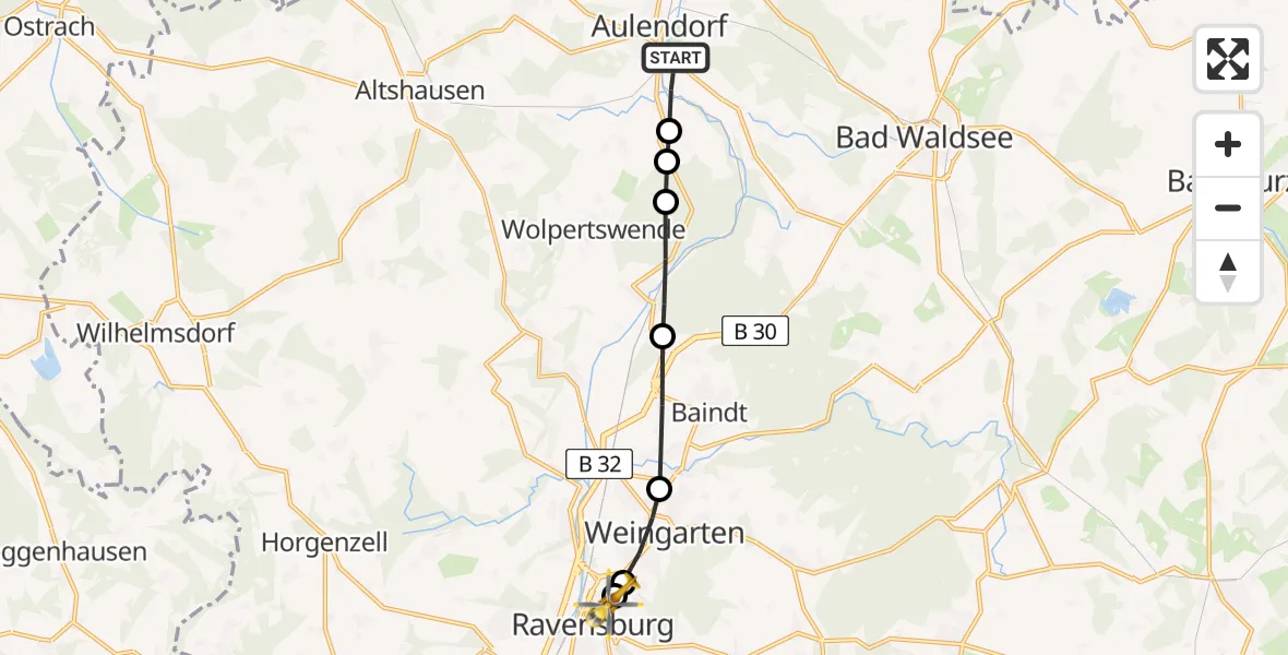 Flugroute Rettungshubschrauber Rugetsweiler - Sankt Elisabeth Hospital, 24 März 2026, 14:20