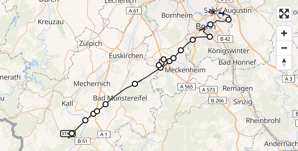 Routekaart van de vlucht: Polizeihubschrauber nach Meindorf, A 59
