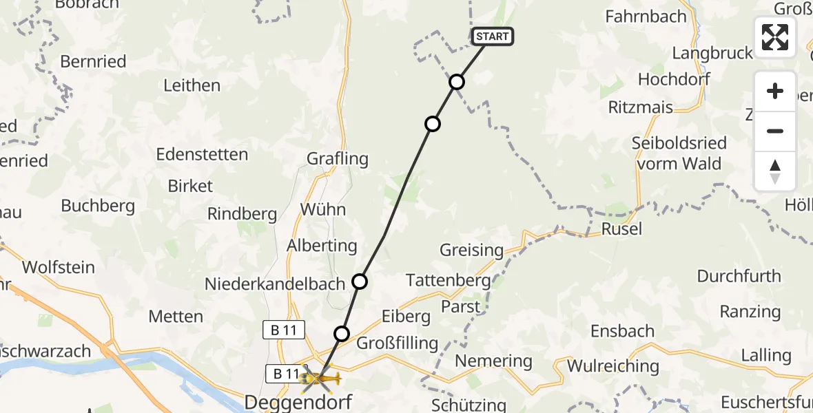 Flugroute Rettungshubschrauber Habischried - Kleinfilling, 24 März 2026, 14:28