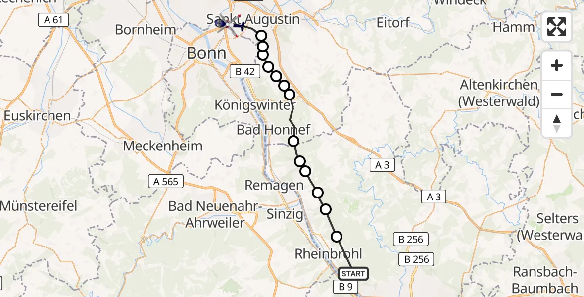 Routekaart van de vlucht: Polizeihubschrauber nach Sankt Augustin