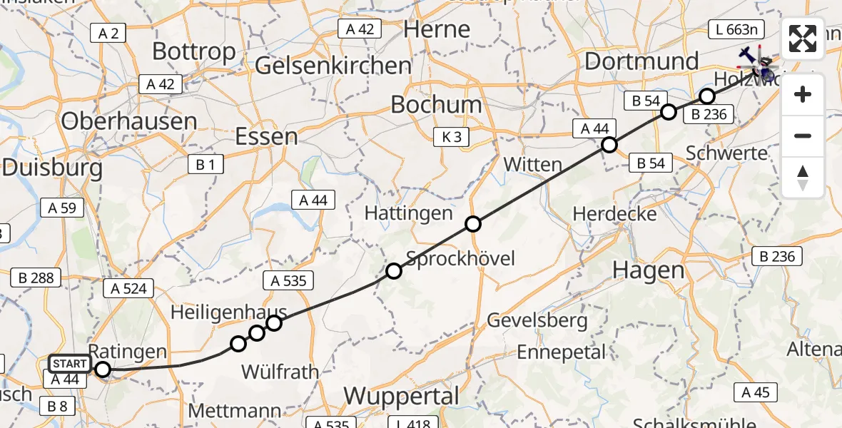 Flugroute Polizeihubschrauber Düsseldorf Flughafen - Dortmund Flughafen, 24 März 2026, 14:37