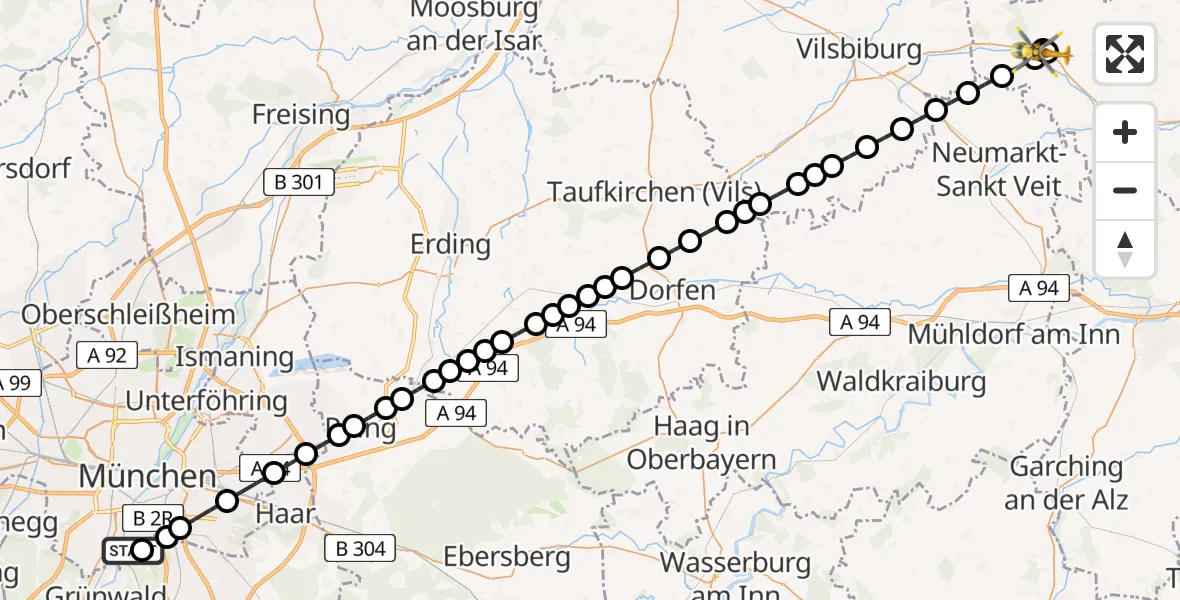 Routekaart van de vlucht: Rettungshubschrauber nach Gangkofen, Industriesiedlung