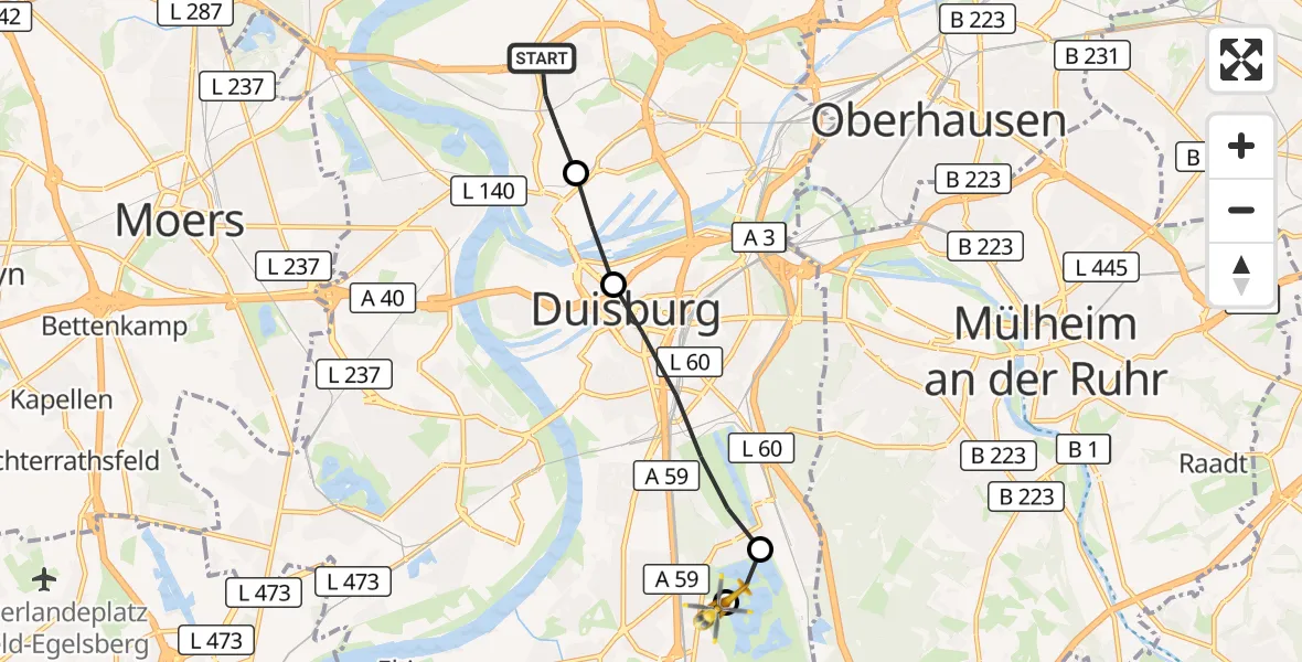 Flugroute Rettungshubschrauber Meiderich/Beeck - Duisburg Air Rescue Hubschrauberlandeplatz (Christoph 9), 24 März 2026, 14:44