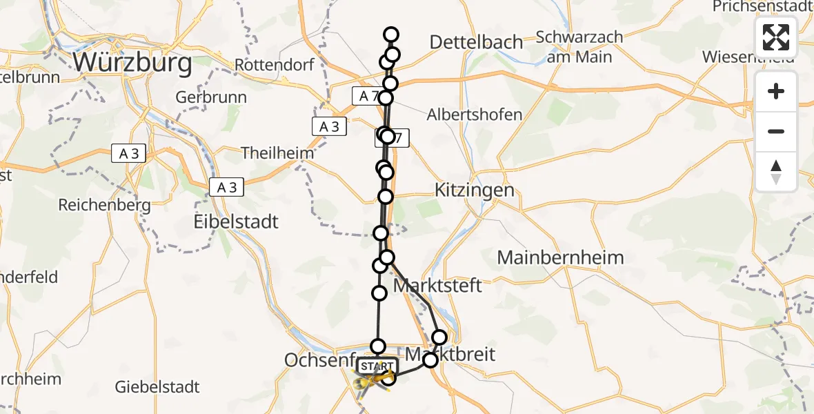 Routekaart van de vlucht: Rettungshubschrauber nach Marktbreit