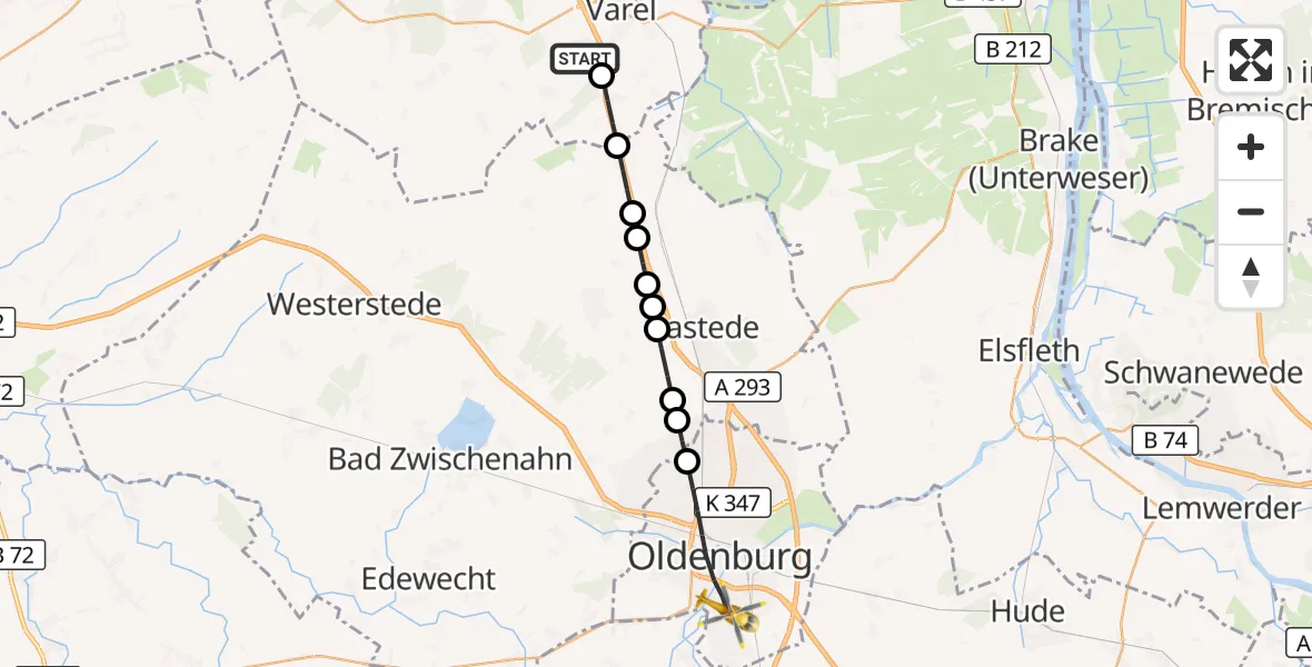 Flugroute Rettungshubschrauber Obenstrohe - Oldenburg, 24 März 2026, 15:03