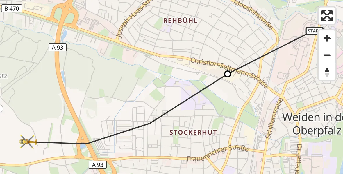 Flugroute Rettungshubschrauber Weiden Hospital - Latsch, 24 März 2026, 15:04