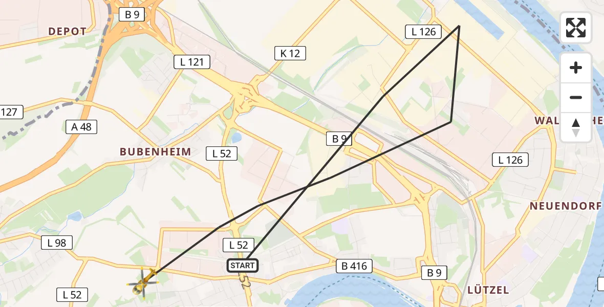 Routekaart van de vlucht: Rettungshubschrauber nach Koblenz, Rübenacher Straße