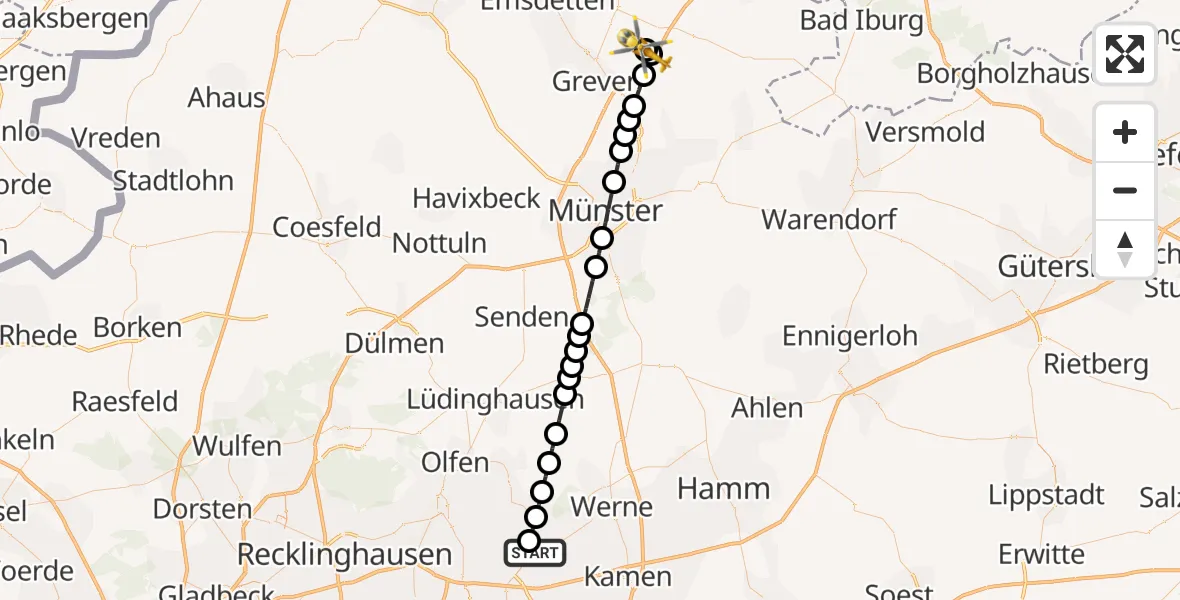 Flugroute Ambulanzhubschrauber Sankt Marien Hospital - Christoph  Westfalen-ADAC, 24 März 2026, 15:15