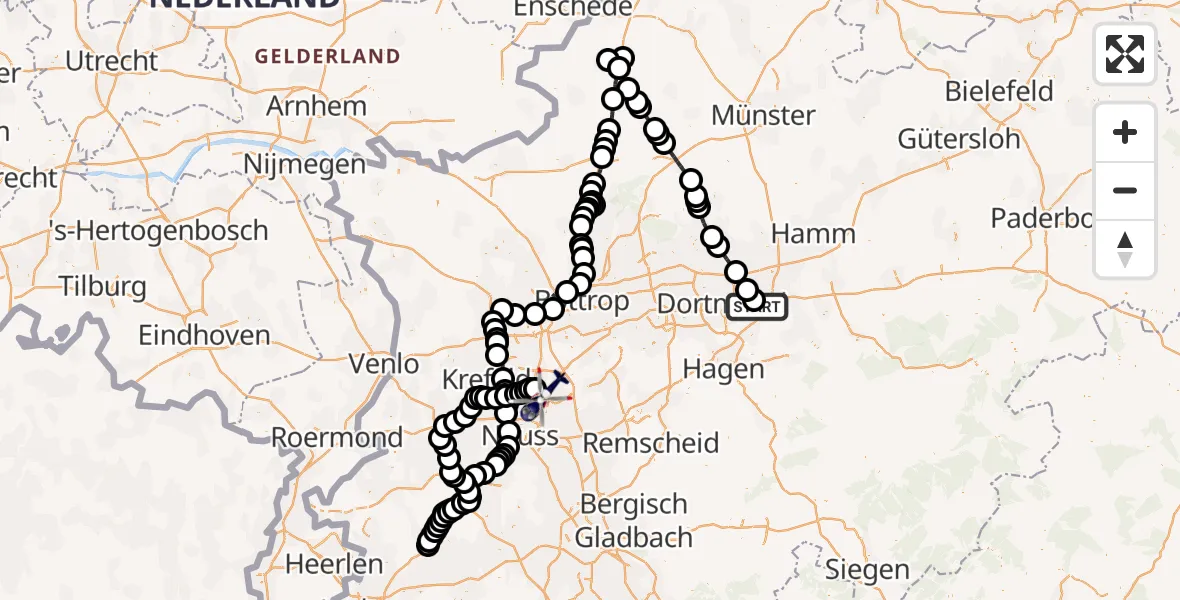 Flugroute Polizeihubschrauber Dortmund Flughafen - Düsseldorf Flughafen, 24 März 2026, 15:15