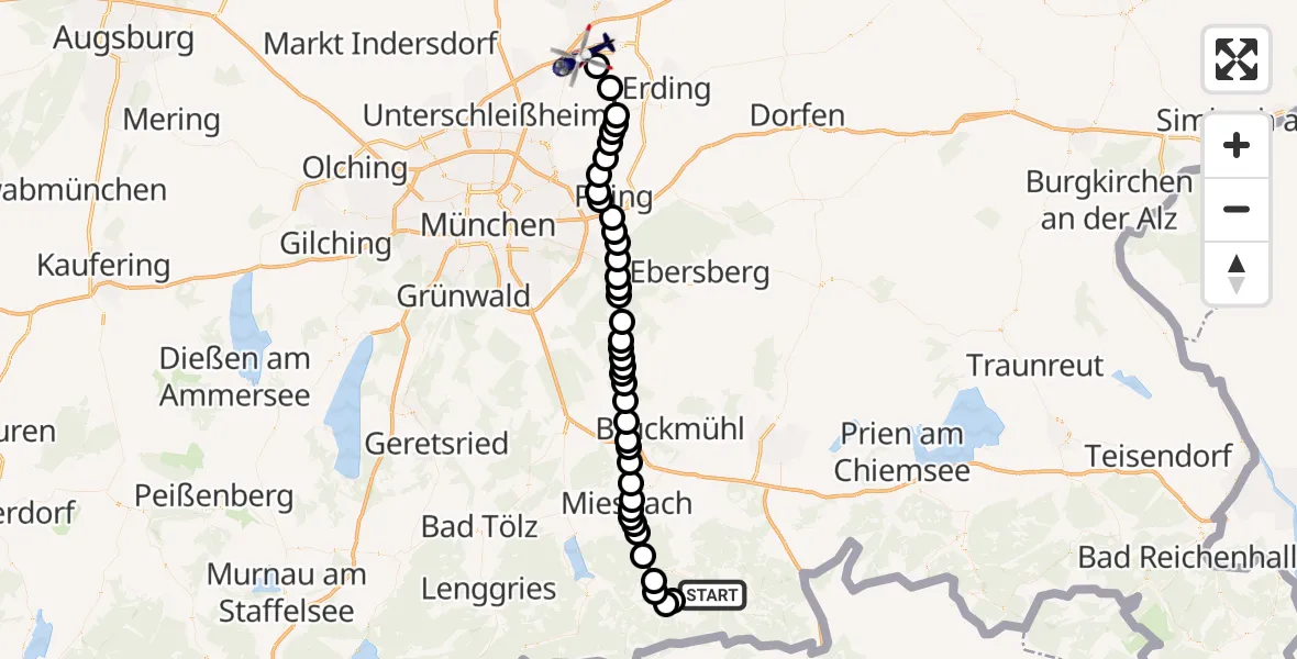 Flugroute Polizeihubschrauber Bayrischzell - München Flughafen, 24 März 2026, 15:23