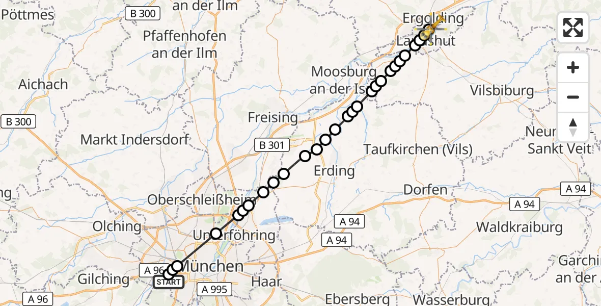 Flugroute Rettungshubschrauber DRF Air Rescue München Hubschrauberlandeplatz - Ergolding, 24 März 2026, 15:31