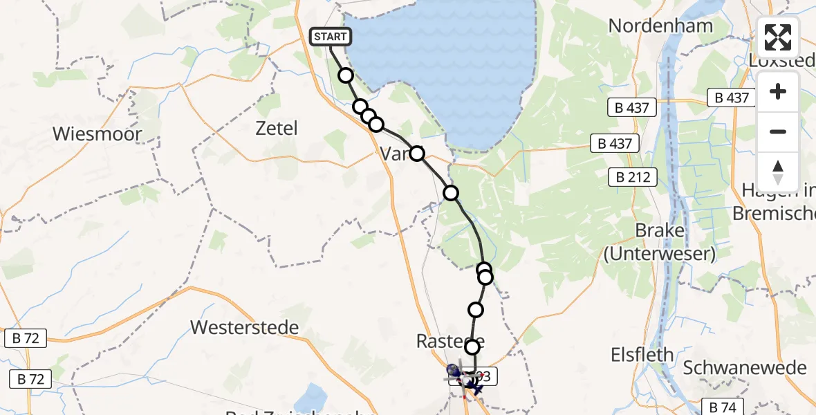Routekaart van de vlucht: Polizeihubschrauber nach Oldenburg Police Hubschrauberlandeplatz
