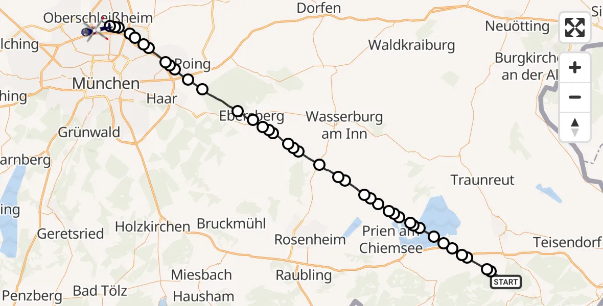 Routekaart van de vlucht: Polizeihubschrauber nach Oberschleißheim, Jägerstraße