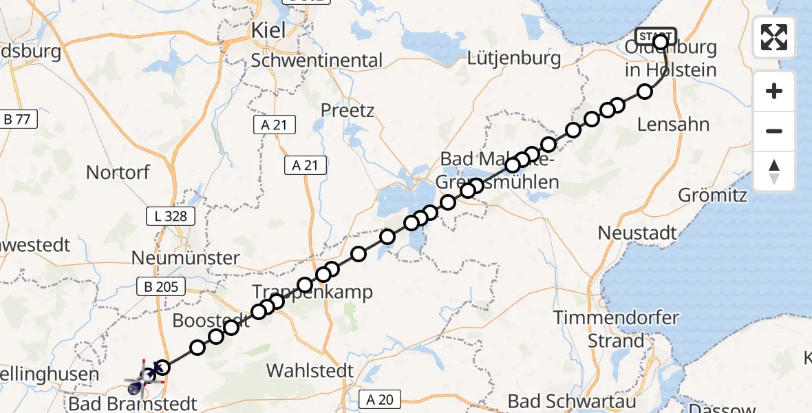 Routekaart van de vlucht: Polizeihubschrauber nach Bad Bramstedt Hubschrauberlandeplatz