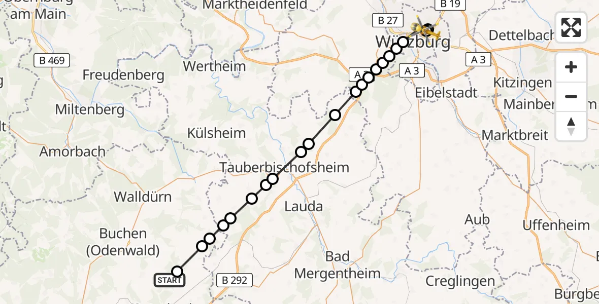 Routekaart van de vlucht: Rettungshubschrauber nach Würzburg University Hospital Rooftop
