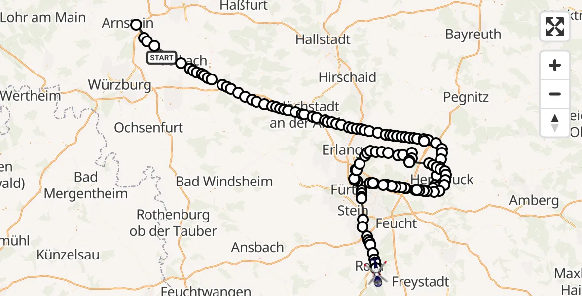 Flugroute Polizeihubschrauber Püssensheim - Belmbrach, 24 März 2026, 16:22