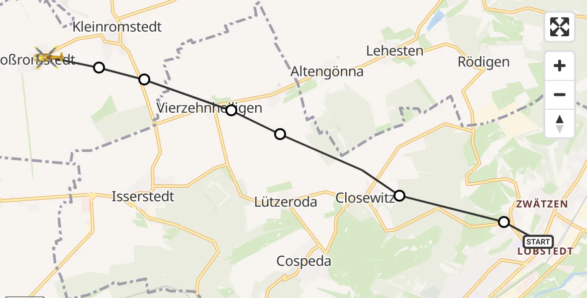Flugroute Rettungshubschrauber Jena - Bad Sulza, 24 März 2026, 16:36