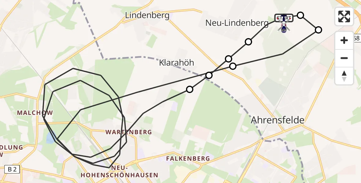 Flugroute Polizeihubschrauber Ahrensfelde Hubschrauberlandeplatz - Ahrensfelde Hubschrauberlandeplatz, 24 März 2026, 16:44