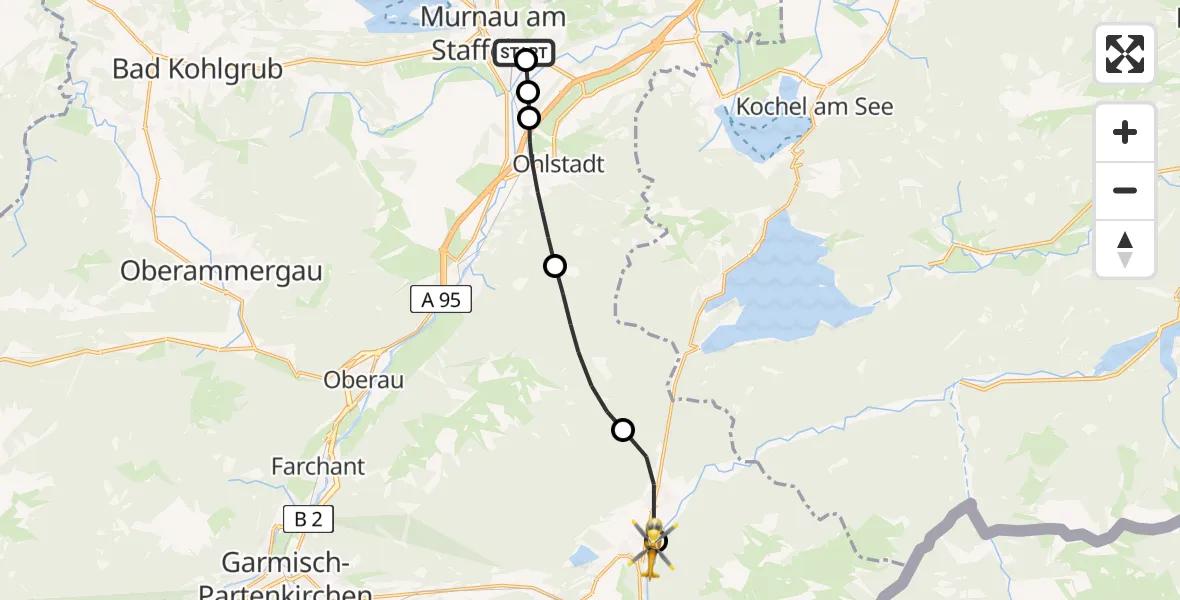 Routekaart van de vlucht: Rettungshubschrauber nach Krün, Isarauenstraße