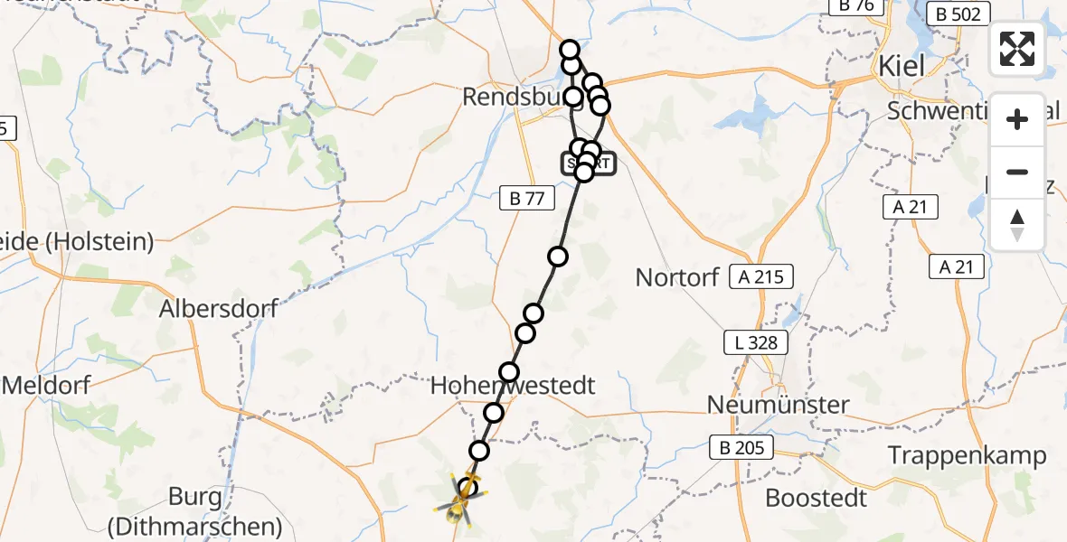 Flugroute Rettungshubschrauber Emkendorf - Ridders, 24 März 2026, 16:57
