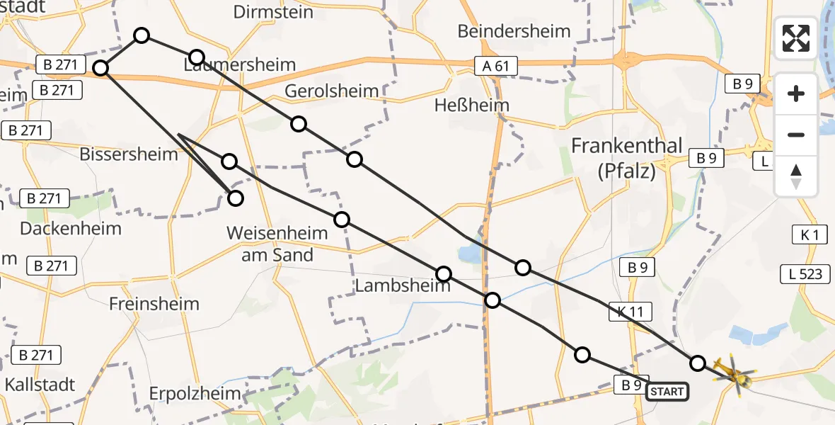 Flugroute Rettungshubschrauber Ludwigshafen am Rhein - Ludwigshafen am Rhein, 24 März 2026, 17:17