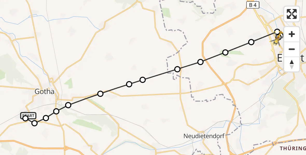 Flugroute Ambulanzhubschrauber Helios Clinic Gotha - Helios Clinic Erfurt, 24 März 2026, 17:22