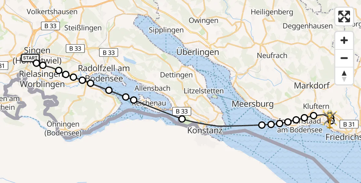 Routekaart van de vlucht: Rettungshubschrauber nach Friedrichshafen Hospital