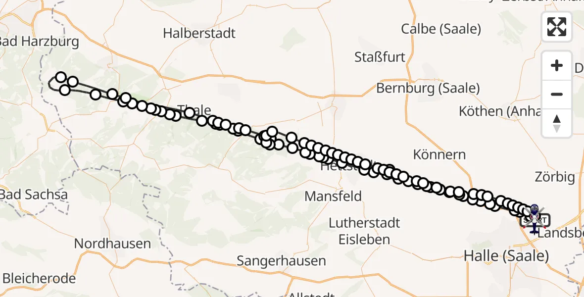 Flugroute Polizeihubschrauber Halle-Oppin Flugplatz - Halle-Oppin Flugplatz, 24 März 2026, 17:26