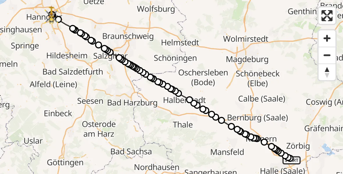 Routekaart van de vlucht: Rettungshubschrauber nach Hannover Luftrettung Hubschrauberlandeplatz (Christoph 4)
