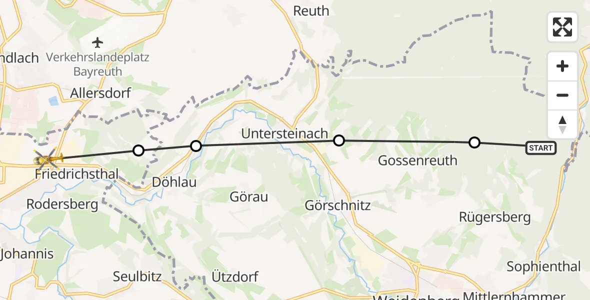 Flugroute Rettungshubschrauber Sophienthal - Bayreuth, 24 März 2026, 17:52