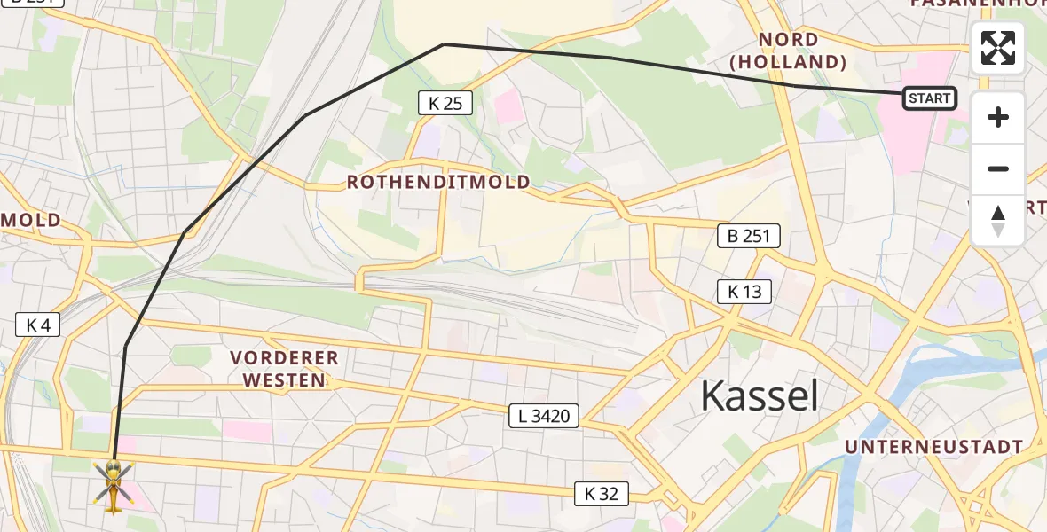 Flugroute Rettungshubschrauber Kassel - Kassel, 24 März 2026, 17:53