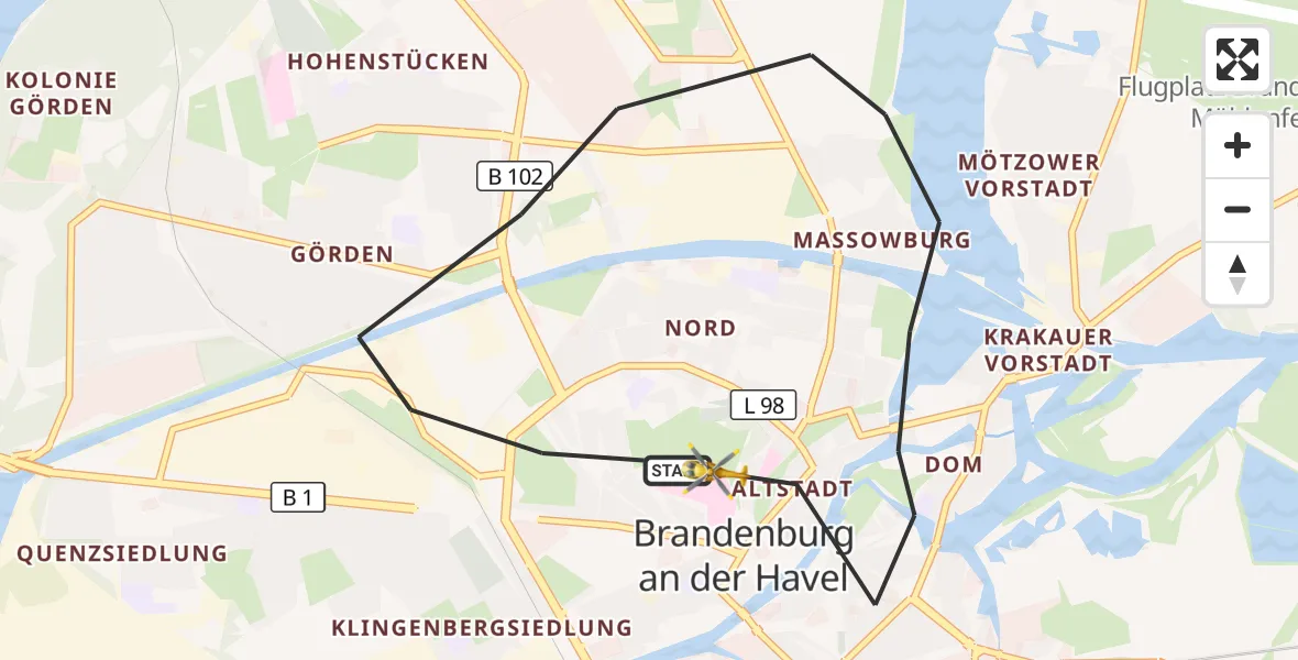 Flugroute Rettungshubschrauber Brandenburg an der Havel - Brandenburg an der Havel, 24 März 2026, 17:58