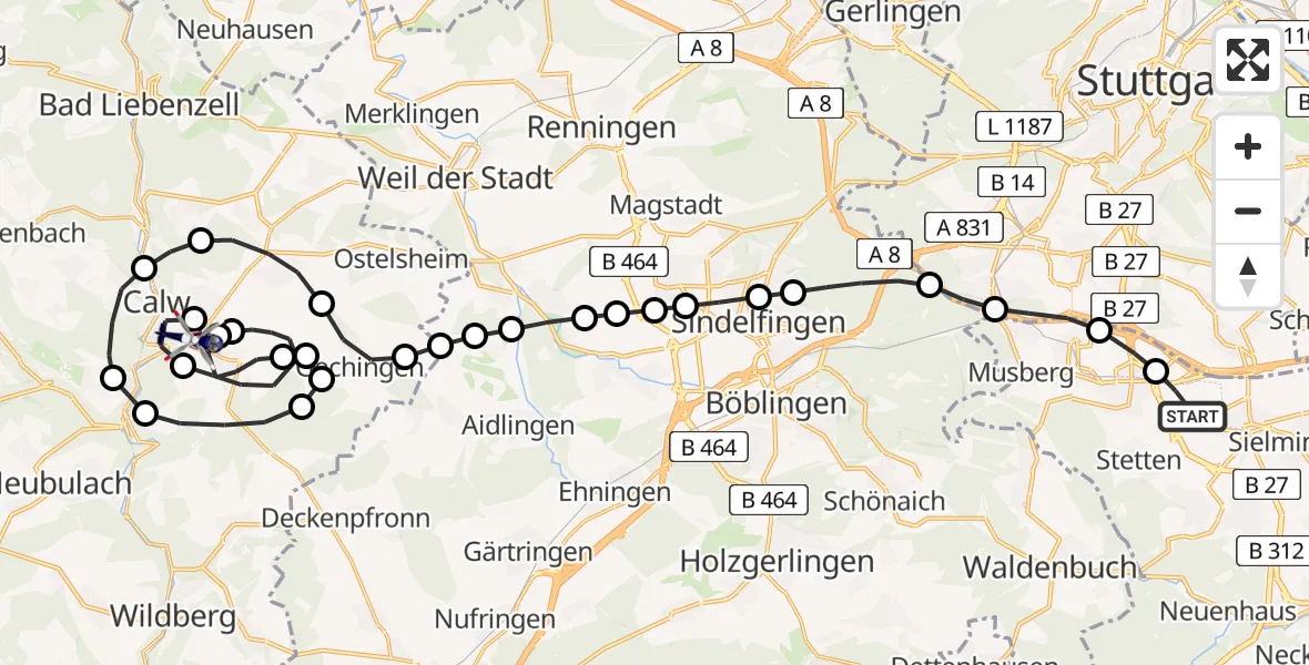 Flugroute Polizeihubschrauber Flughafen Stuttgart - Stammheim, 24 März 2026, 18:15