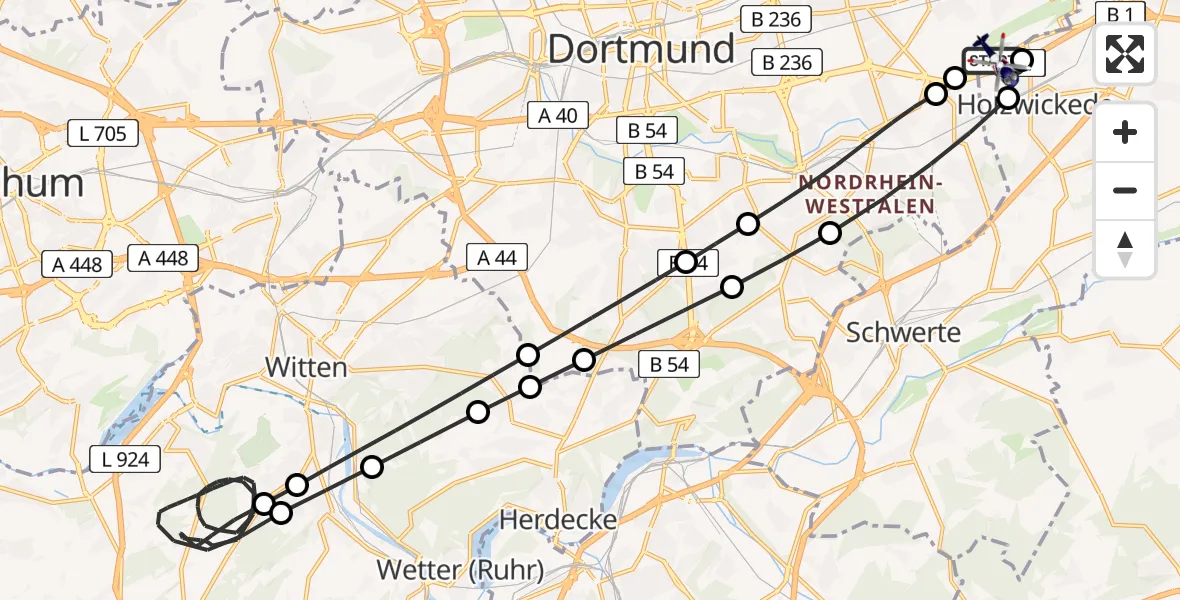 Routekaart van de vlucht: Polizeihubschrauber nach Dortmund Flughafen
