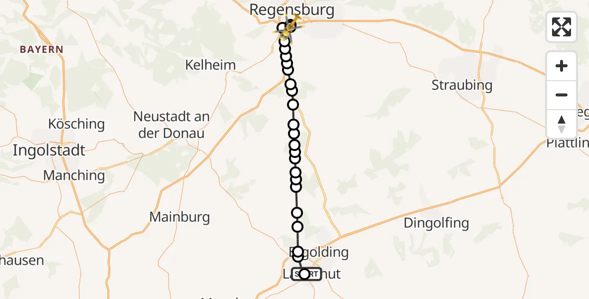 Routekaart van de vlucht: Ambulanzhubschrauber nach DRF Air Rescue Station Regensburg / Regensburg University Hospital