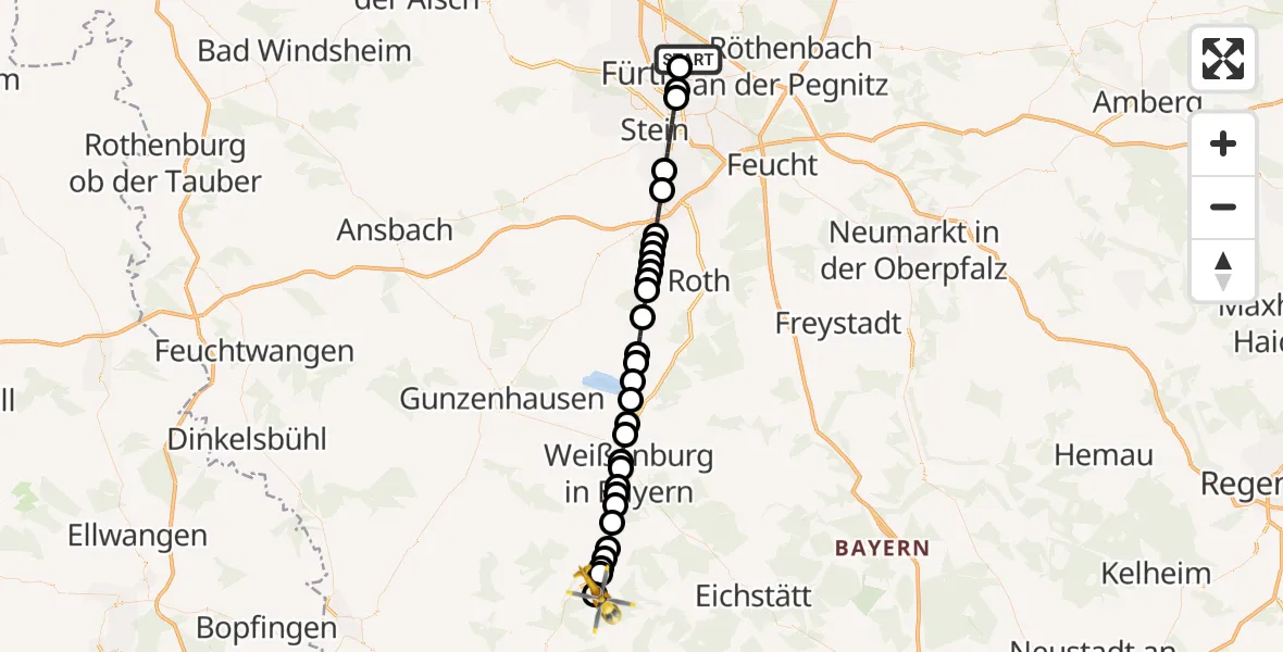 Routekaart van de vlucht: Ambulanzhubschrauber nach Langenaltheim, WUG 7