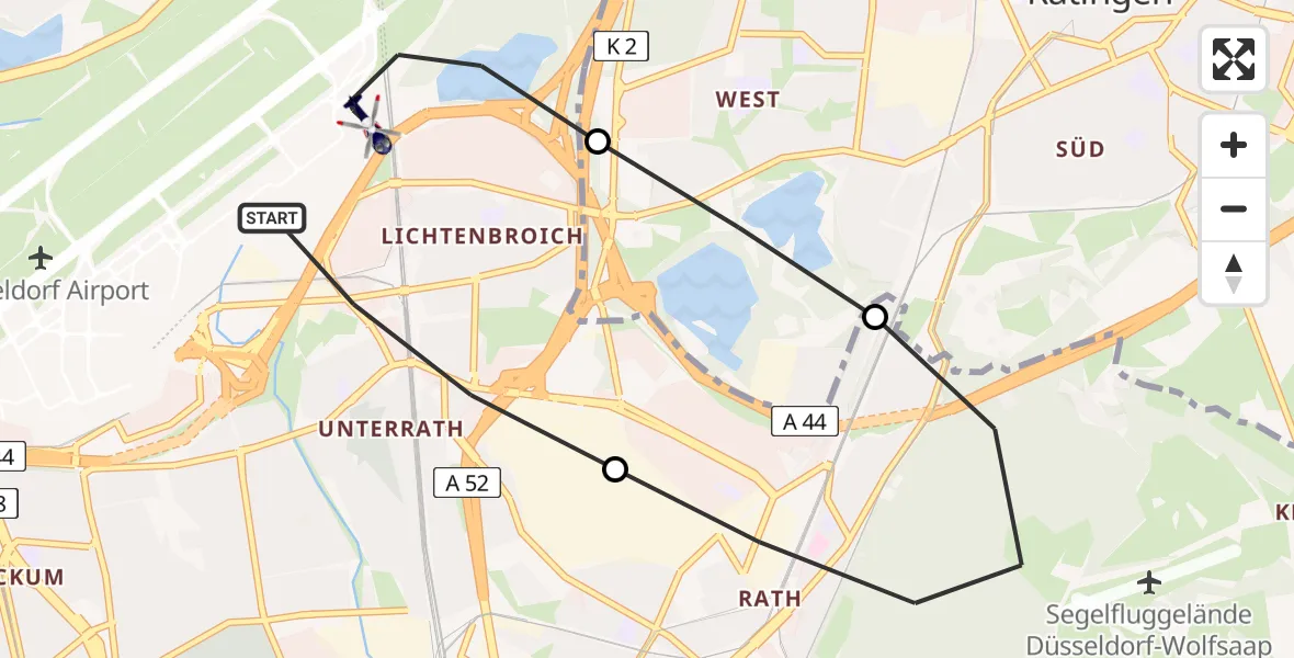 Flugroute Polizeihubschrauber Düsseldorf Flughafen - Düsseldorf Flughafen, 24 März 2026, 19:33