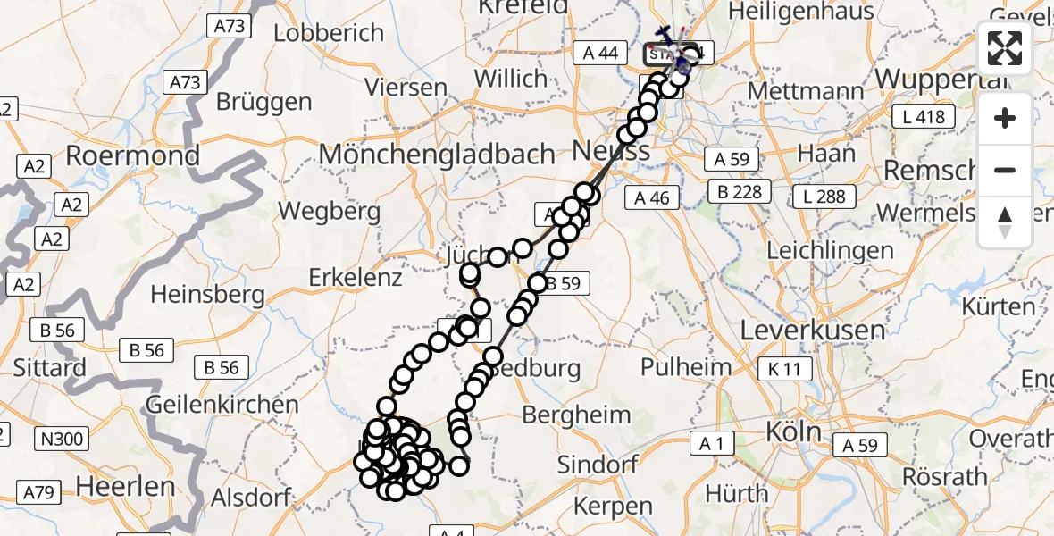 Routekaart van de vlucht: Polizeihubschrauber nach Düsseldorf Flughafen