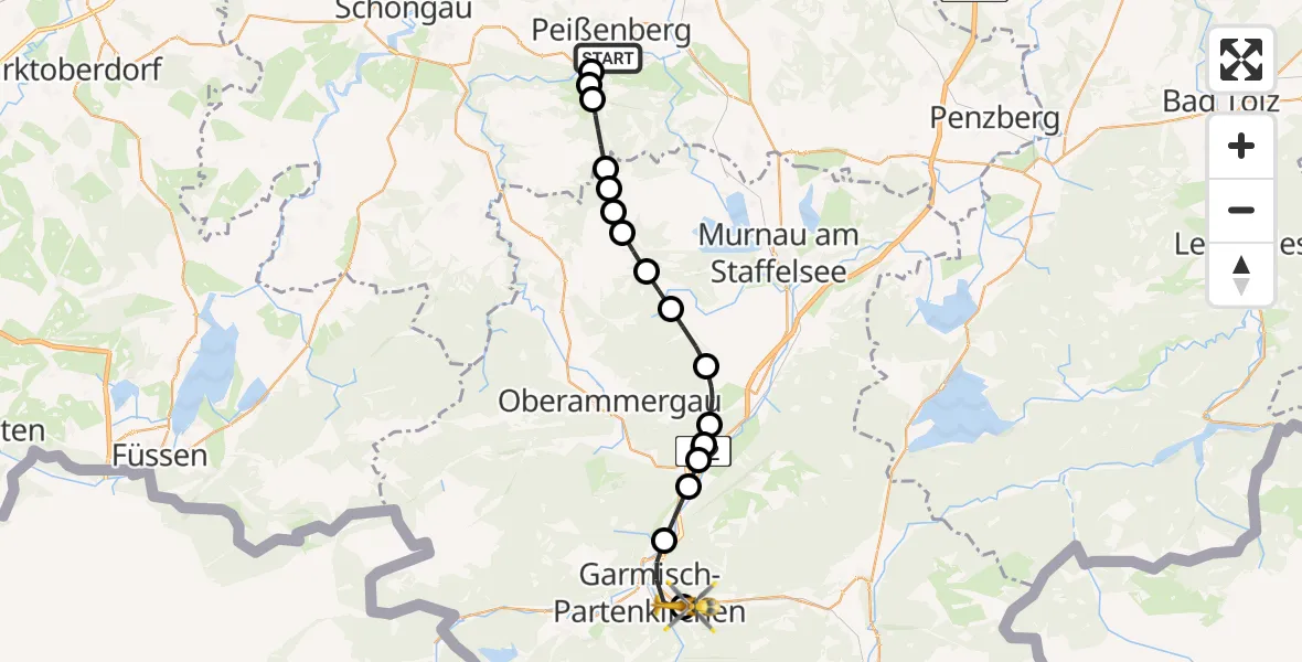 Routekaart van de vlucht: Rettungshubschrauber nach Garmisch-Partenkirchen Clinic Hubschrauberlandeplatz