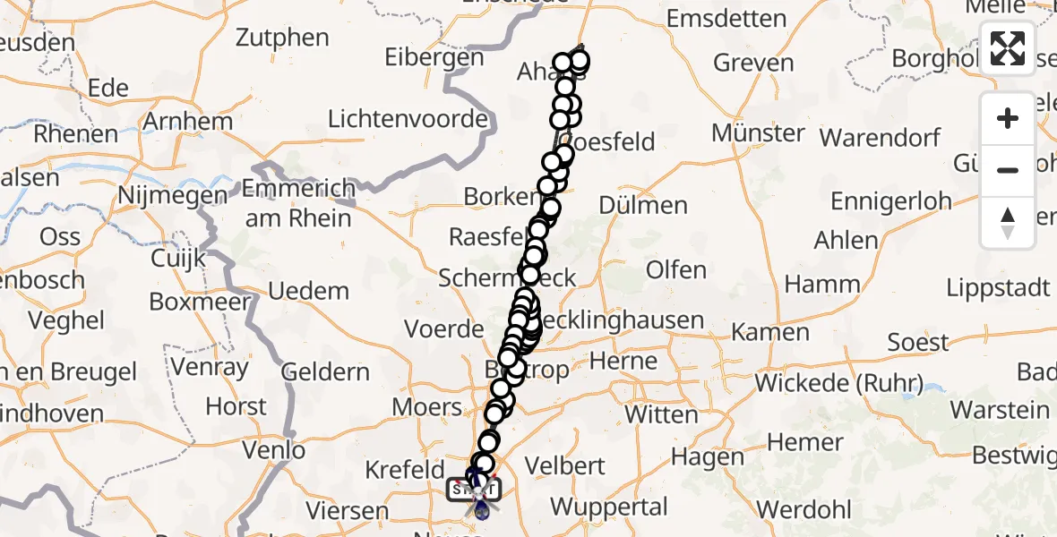 Flugroute Polizeihubschrauber Düsseldorf Flughafen - Düsseldorf Flughafen, 24 März 2026, 23:43
