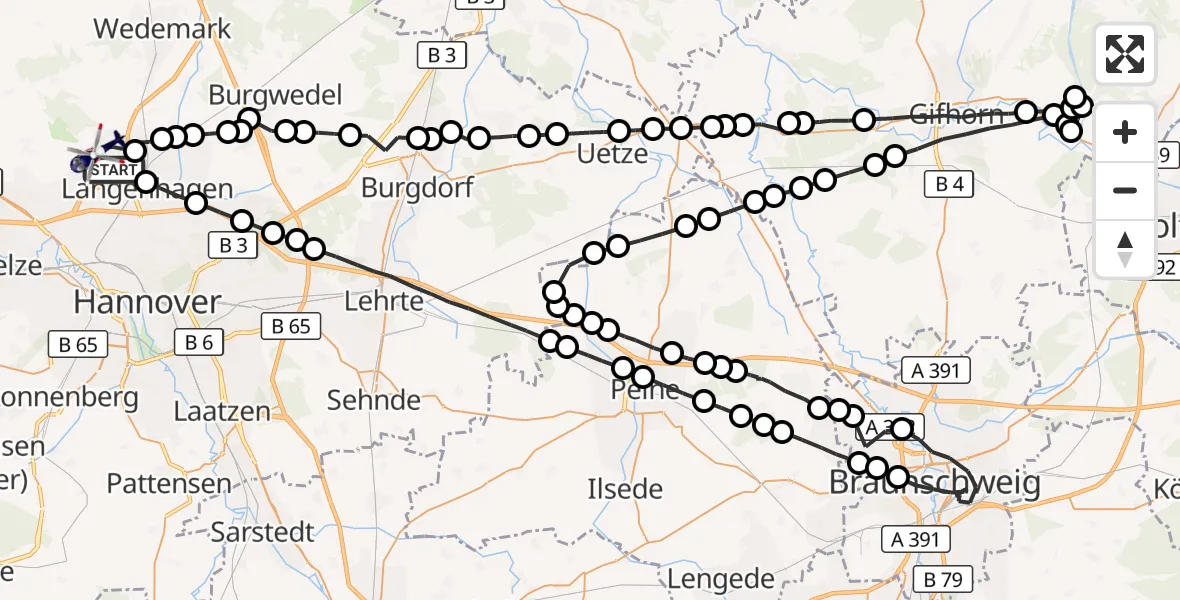 Flugroute Polizeihubschrauber Flughafen Hannover - Flughafen Hannover, 25 März 2026, 01:53