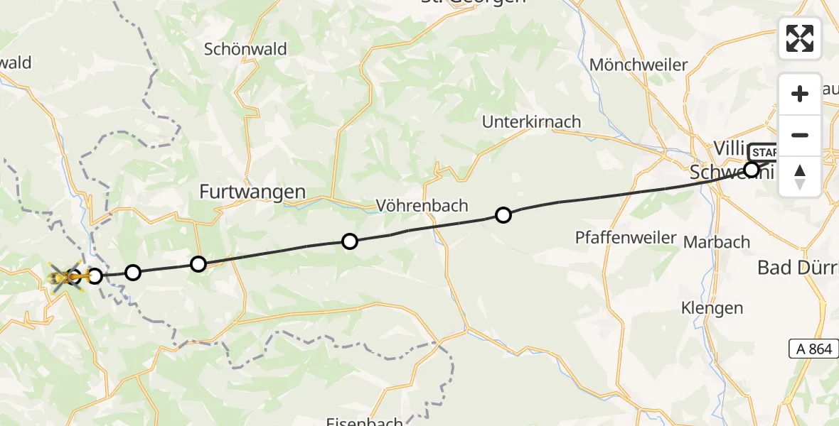Routekaart van de vlucht: Rettungshubschrauber nach St. Märgen, Steinbachtal
