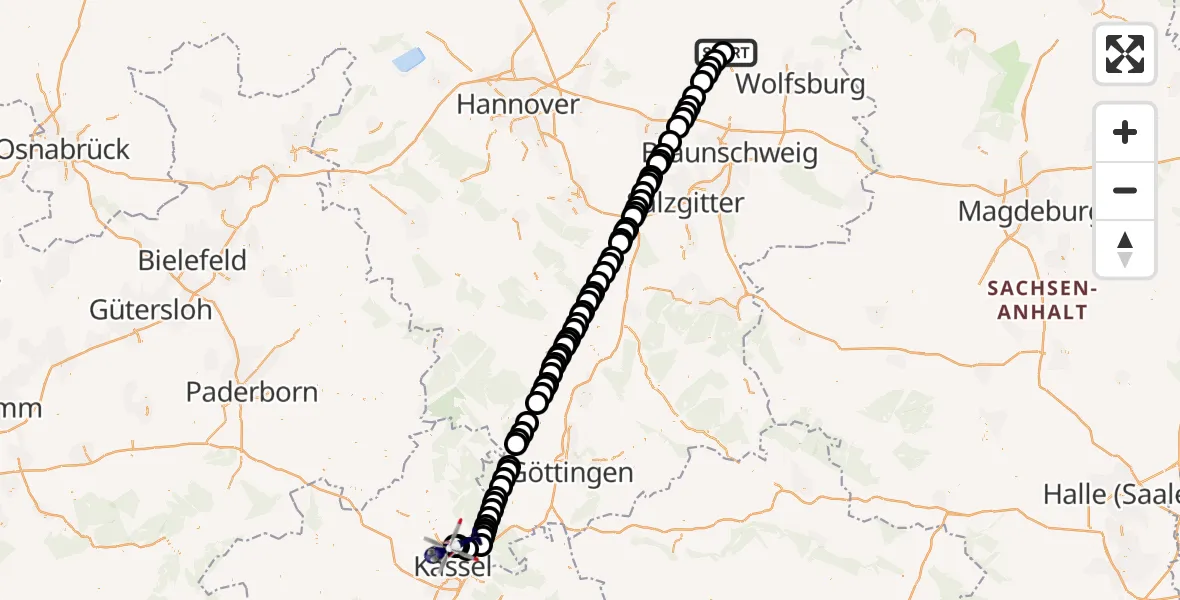 Flugroute Polizeihubschrauber Gifhorn Bundespolizei Hubschrauberlandeplatz - Fuldatal Bundespolizei Hubschrauberlandeplatz, 25 März 2026, 06:32